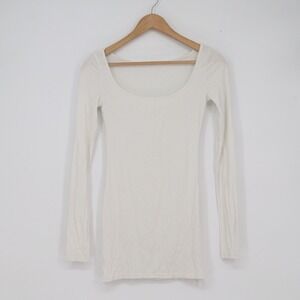 YK Off White Cream Scoop Neck Long Sleeve Slim Fit Top Size XS/S
